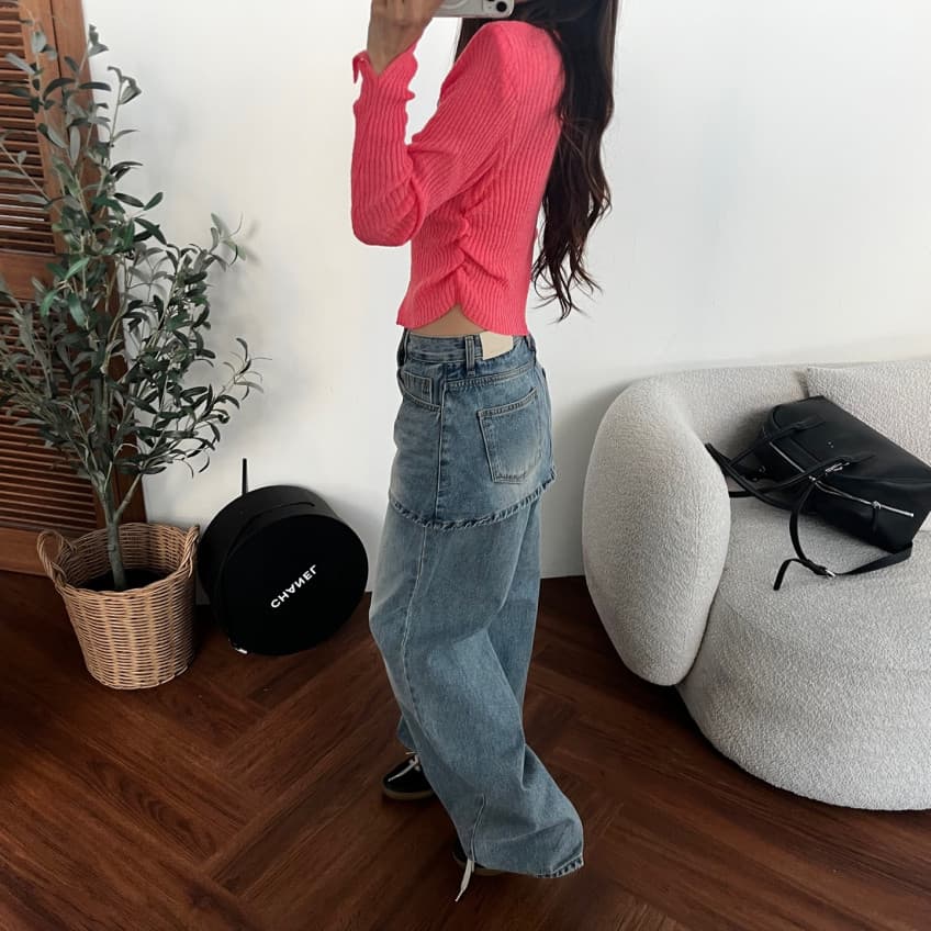 치마 커튼 페이크 레이어드 워싱 레트로 스트레이트 데님 긴 바지 상세 이미지 66
