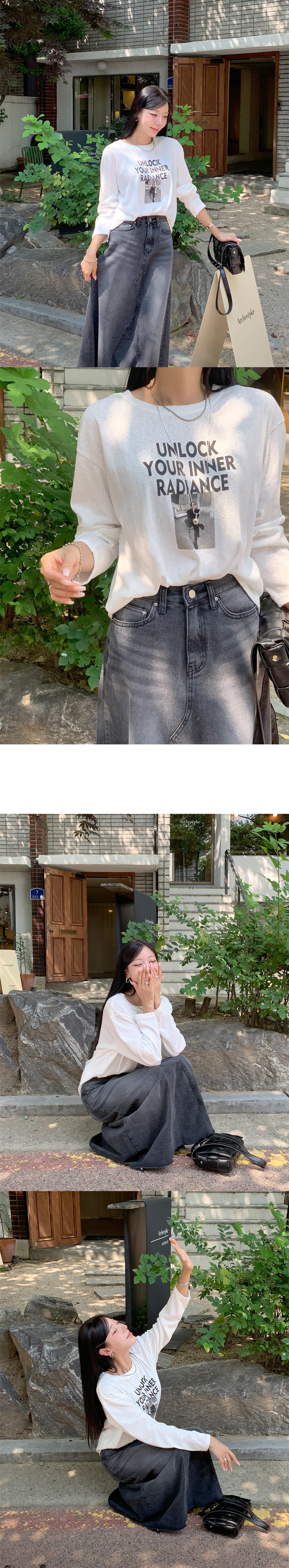 거친 가장자리 우산 진자 중간 길이 블랙 회색 워싱 한 마디 데님 반신 스커트 상세 이미지 12