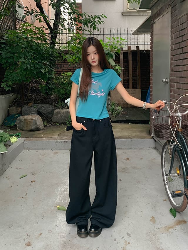 지금 레트로 징 뒤에 벨트 디자인 넓은 다리 루즈핏 청바지 상세 이미지 13