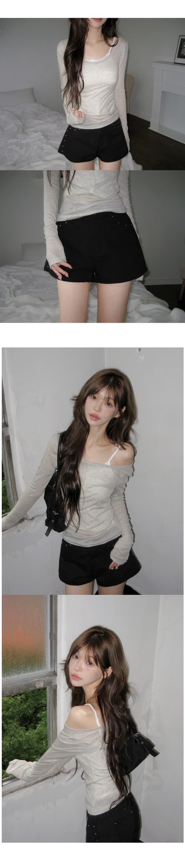 지금 핫걸 측면 연주 중 못 데님 핫 바지 반바지 상세 이미지 3