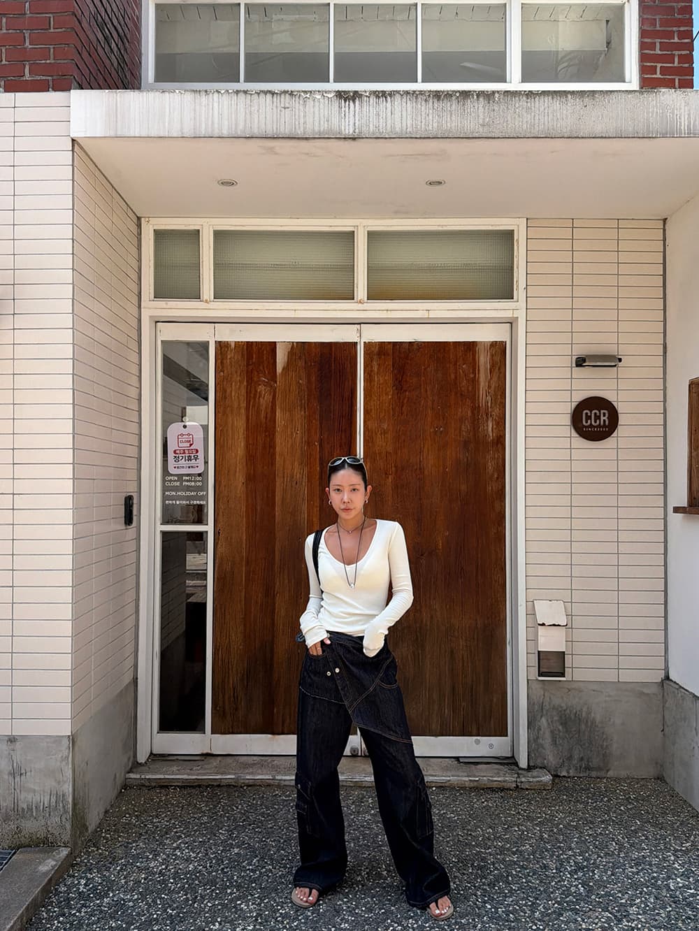 불규칙 패션 패치워크 페이크 레이어드 허리 인감 검정색 청바지 상세 이미지 2
