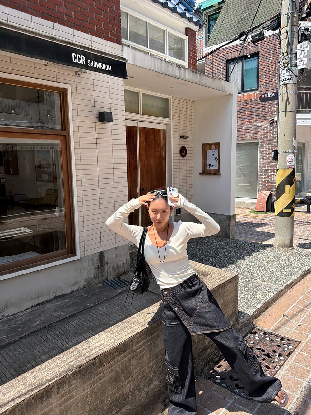 불규칙 패션 패치워크 페이크 레이어드 허리 인감 검정색 청바지 상세 이미지 27
