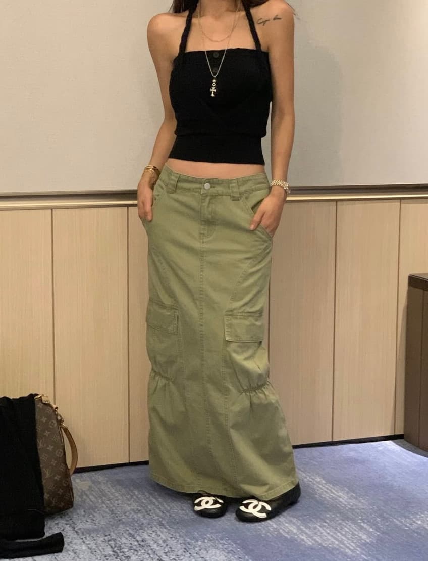 세련된 수신 Pleat 패치워크 외국 가스 롱 코트 캐주얼 3 색 워싱 반신 스커트 롱 스커트 상세 이미지 42
