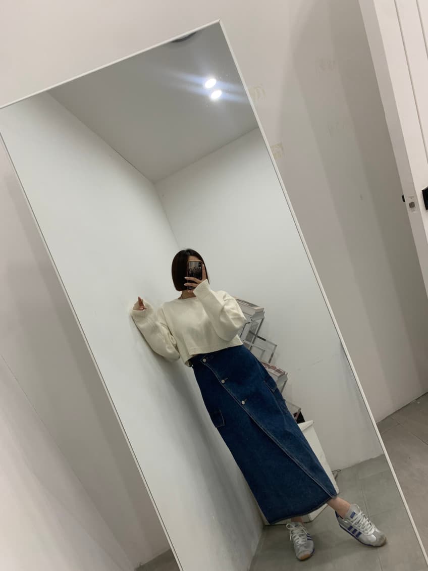 대 경 사진 디자인 하나 슬라이스 진한 파란색 워싱 데님 반신 스커트 상세 이미지 16