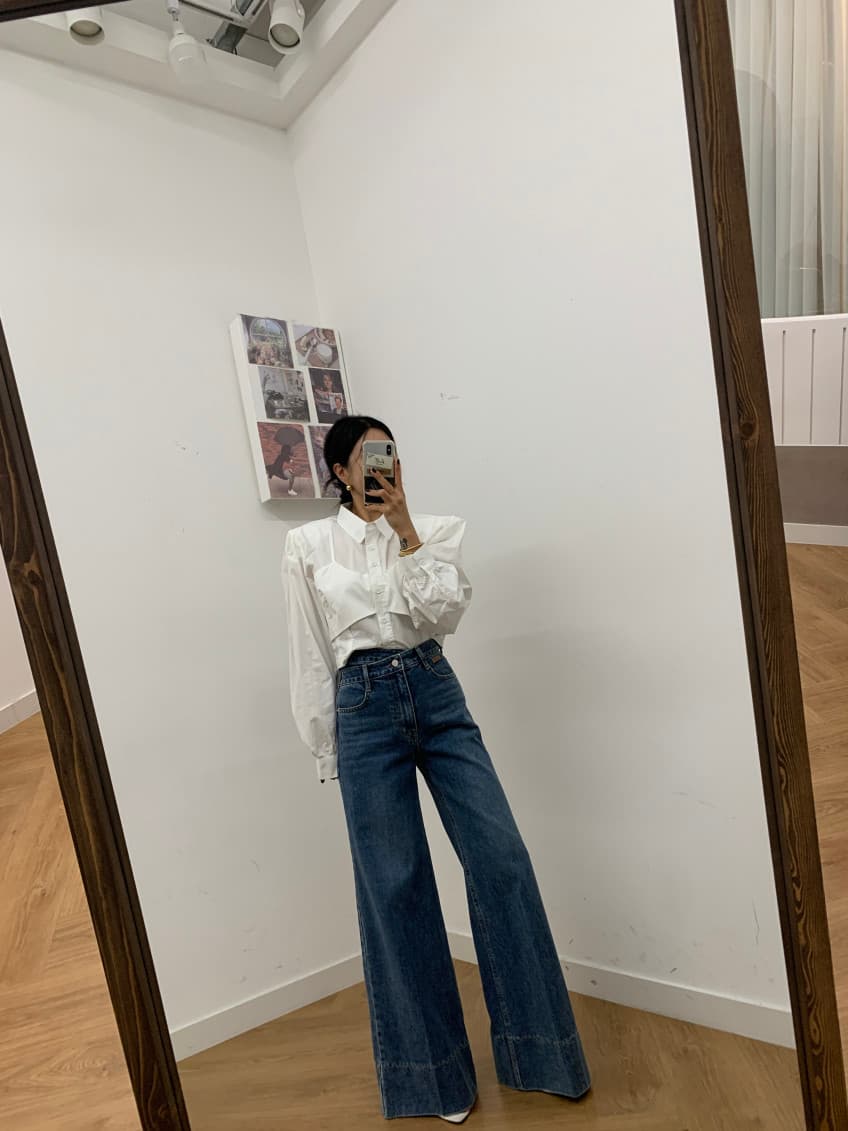 디자인 센스 지불 엉덩이 머리 넓은 다리 하이웨이스트 디스플레이 다리 길이 데님 긴 바지 상세 이미지 6