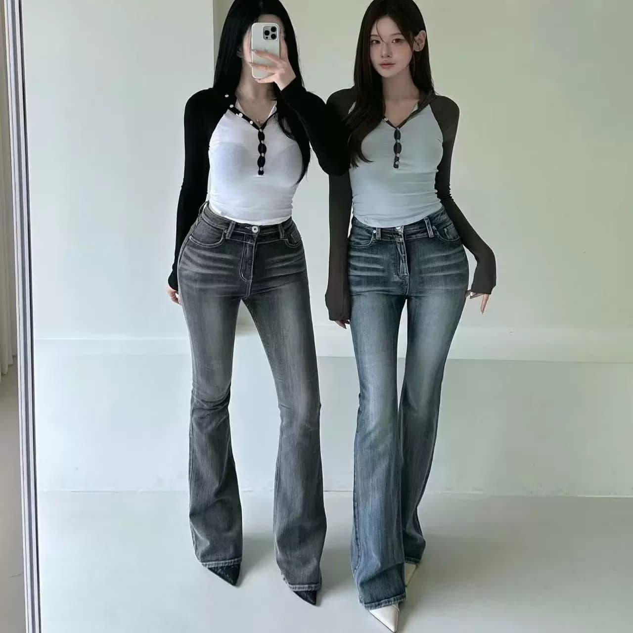 가을 섹션 레트로 다용도 워싱 부츠컷 청바지