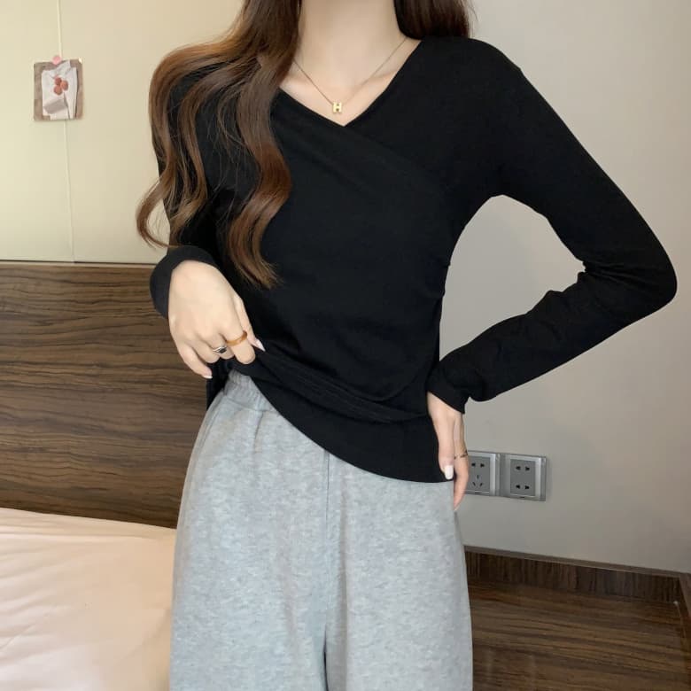 실사 빅 사이즈 여성 의류 지방 mm 다용도 불규칙 긴팔 밑바닥 상세 이미지 20