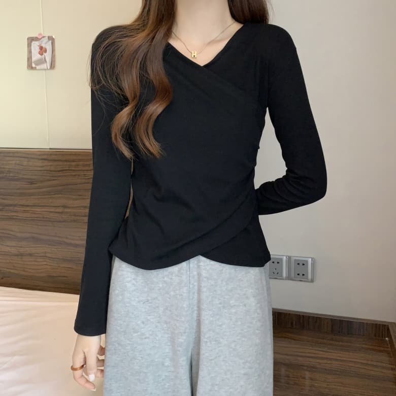 실사 빅 사이즈 여성 의류 지방 mm 다용도 불규칙 긴팔 밑바닥 상세 이미지 21