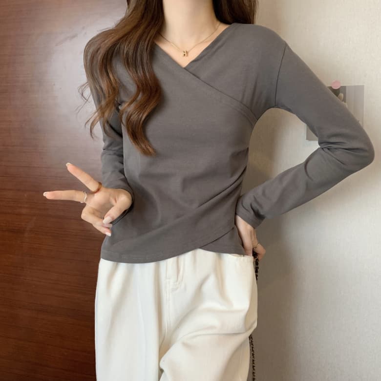 실사 빅 사이즈 여성 의류 지방 mm 다용도 불규칙 긴팔 밑바닥 상세 이미지 36