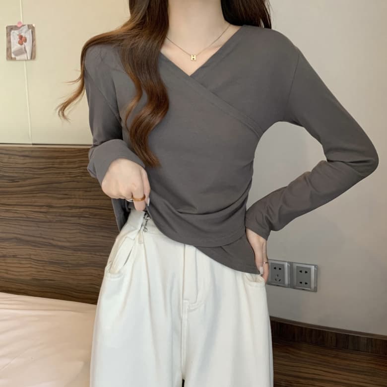실사 빅 사이즈 여성 의류 지방 mm 다용도 불규칙 긴팔 밑바닥 상세 이미지 38