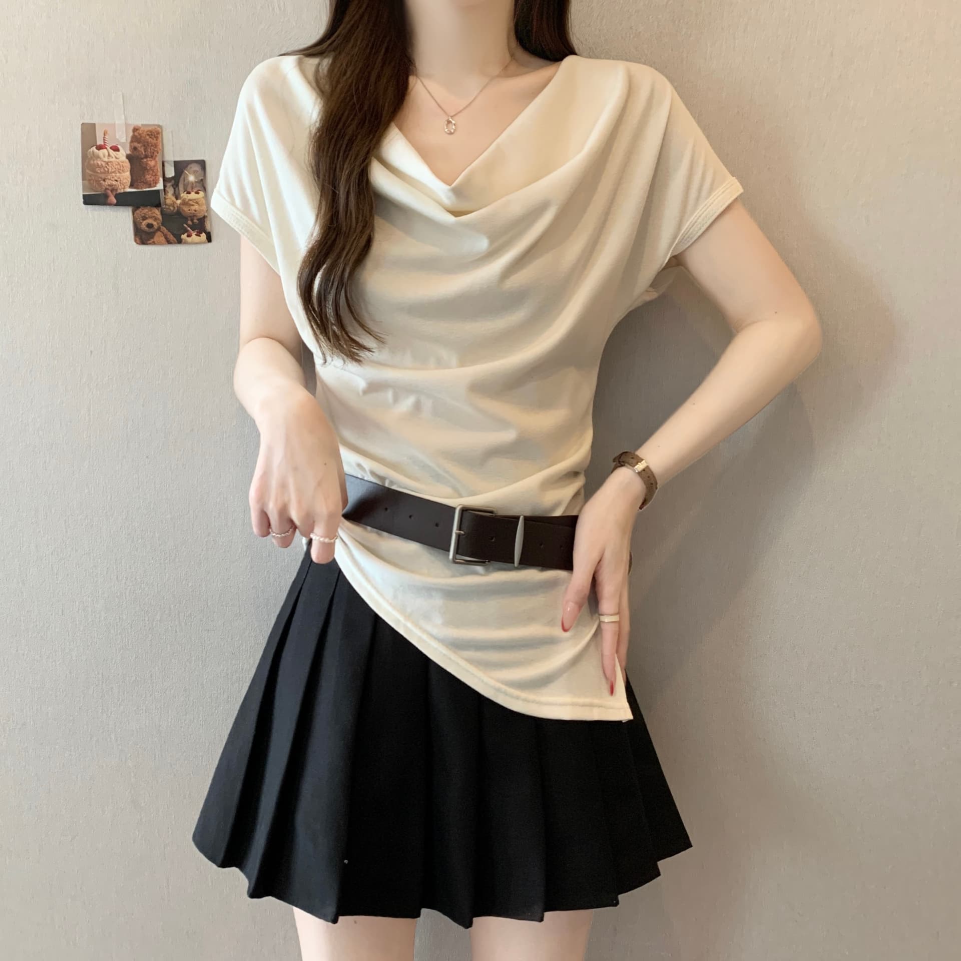 실사 한 부서 디자인 센스 비스듬한 어깨 단색 맨위 상세 이미지 6