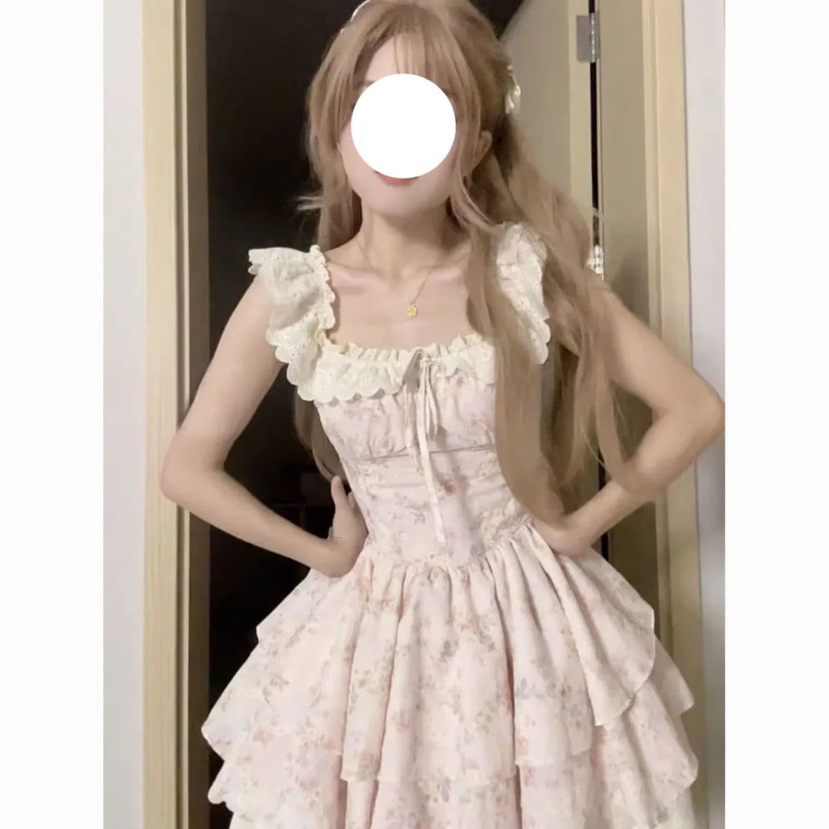 원본 품질 전원 공주 작은 날다 소매 부드러운 여름 순수한 욕망 바람 달콤함 슬림해 보이는 품격 맨위 반신 스커트 이미지 4