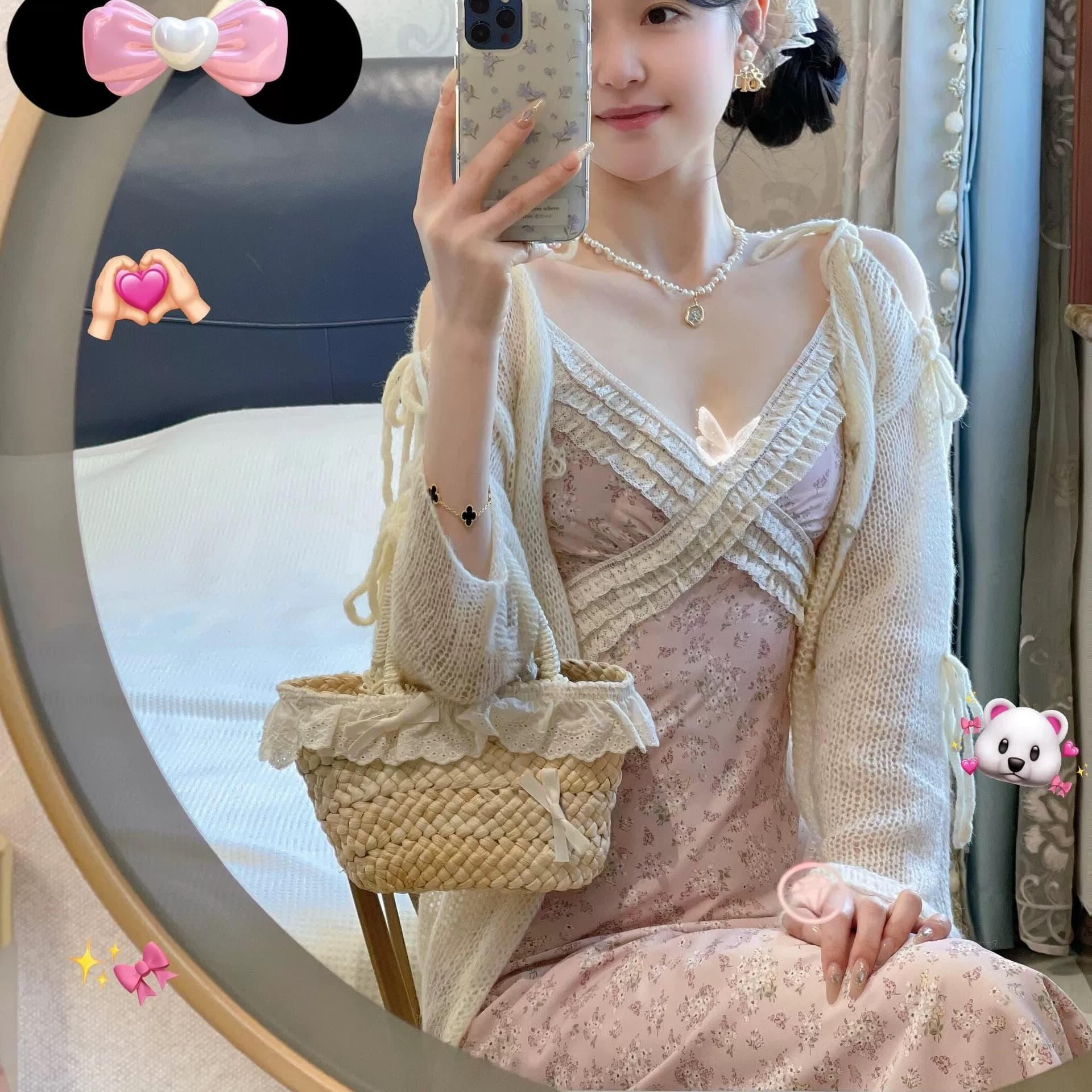 여름 새로운 프랑스식 순수한 욕망 바람 V넥 꽃무늬 슬립 여성 드레스 슬립 레이스 조각 허리 수축 길다 치마 이미지 5