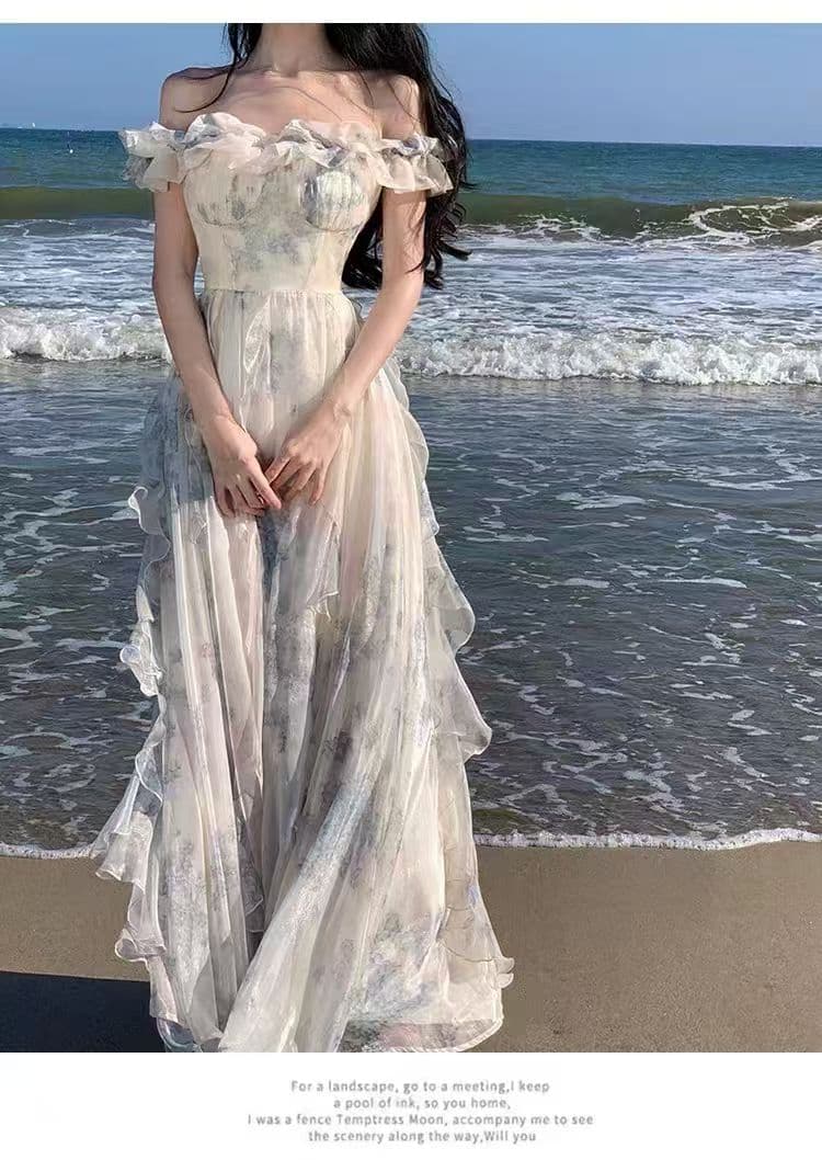 해변가 휴가 바람 슬립 드레스 실 프랑스식 프릴 해변 드레스 분위기 센스 롱 스커트 우아한 요정 팬 상세 이미지 7