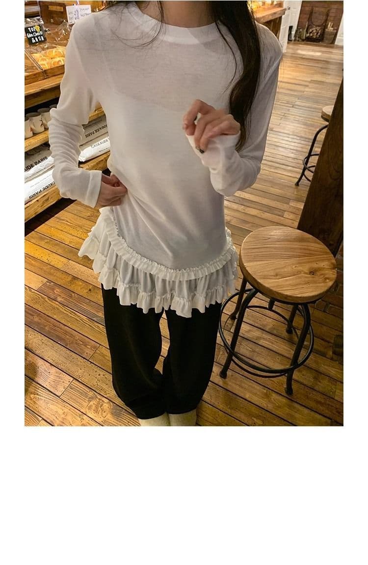 모달 사람들 면 2026 가을 발레 바람 레이스 레이스 긴팔 티셔츠 빅 사이즈 여성 의류 몸매 가꾸기 기본 셔츠 맨위 상세 이미지 10