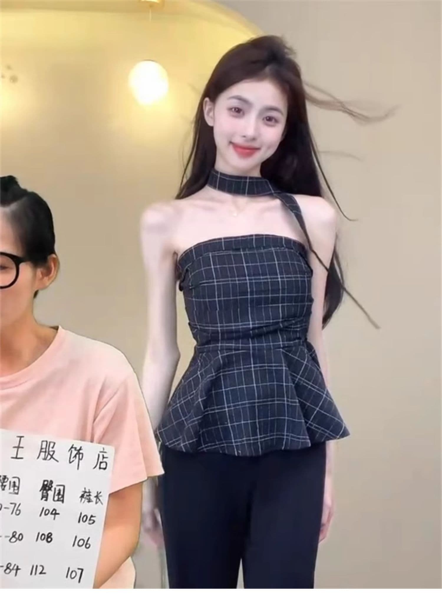 고급 센스 파란색 체크무늬 튜브탑 조끼 여성 여름 Chic 허리 수축 쇼트 스타일 달콤한 핫걸 민소매 외출용 작은 맨위 상세 이미지 2