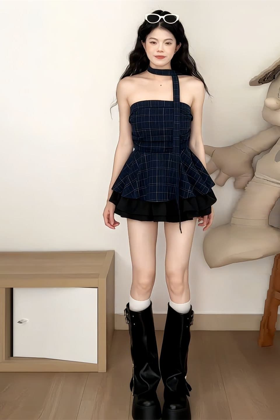 컬러 짜임 그리드 있음 안감 한 부서 체크무늬 튜브탑 조끼 여성 여름 몸매 가꾸기 기본 셔츠 민소매 맨위 이미지 7