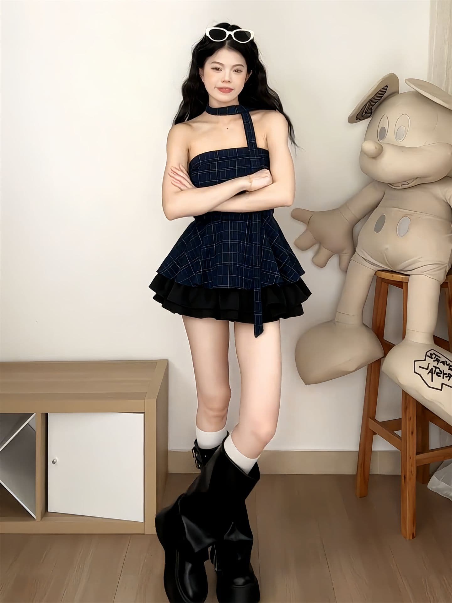컬러 짜임 그리드 있음 안감 한 부서 체크무늬 튜브탑 조끼 여성 여름 몸매 가꾸기 기본 셔츠 민소매 맨위 상세 이미지 3