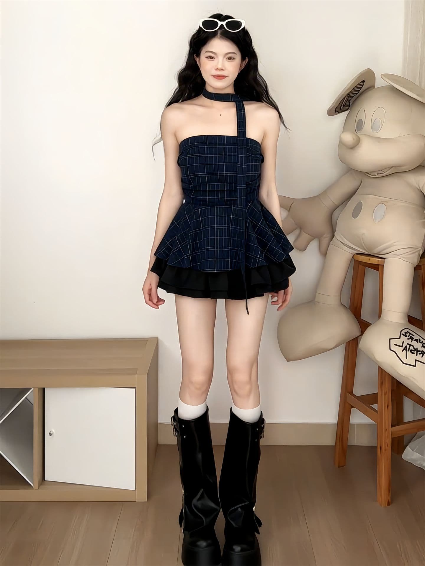 컬러 짜임 그리드 있음 안감 한 부서 체크무늬 튜브탑 조끼 여성 여름 몸매 가꾸기 기본 셔츠 민소매 맨위 상세 이미지 4