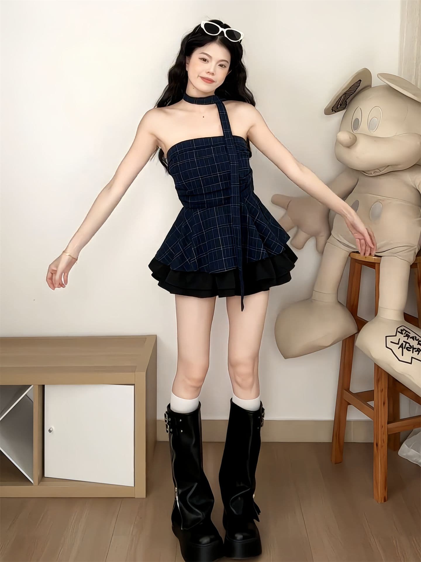 컬러 짜임 그리드 있음 안감 한 부서 체크무늬 튜브탑 조끼 여성 여름 몸매 가꾸기 기본 셔츠 민소매 맨위 상세 이미지 6
