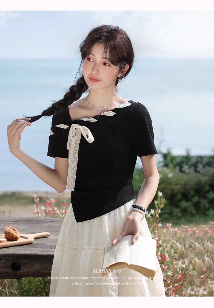 사람들 면 빅 사이즈 마이크로 지방 캐주얼 반팔 티셔츠 여성 여름 디자인 센스 아름다운 고유 한 동정 슬림해 보이는 맨위 이미지 4