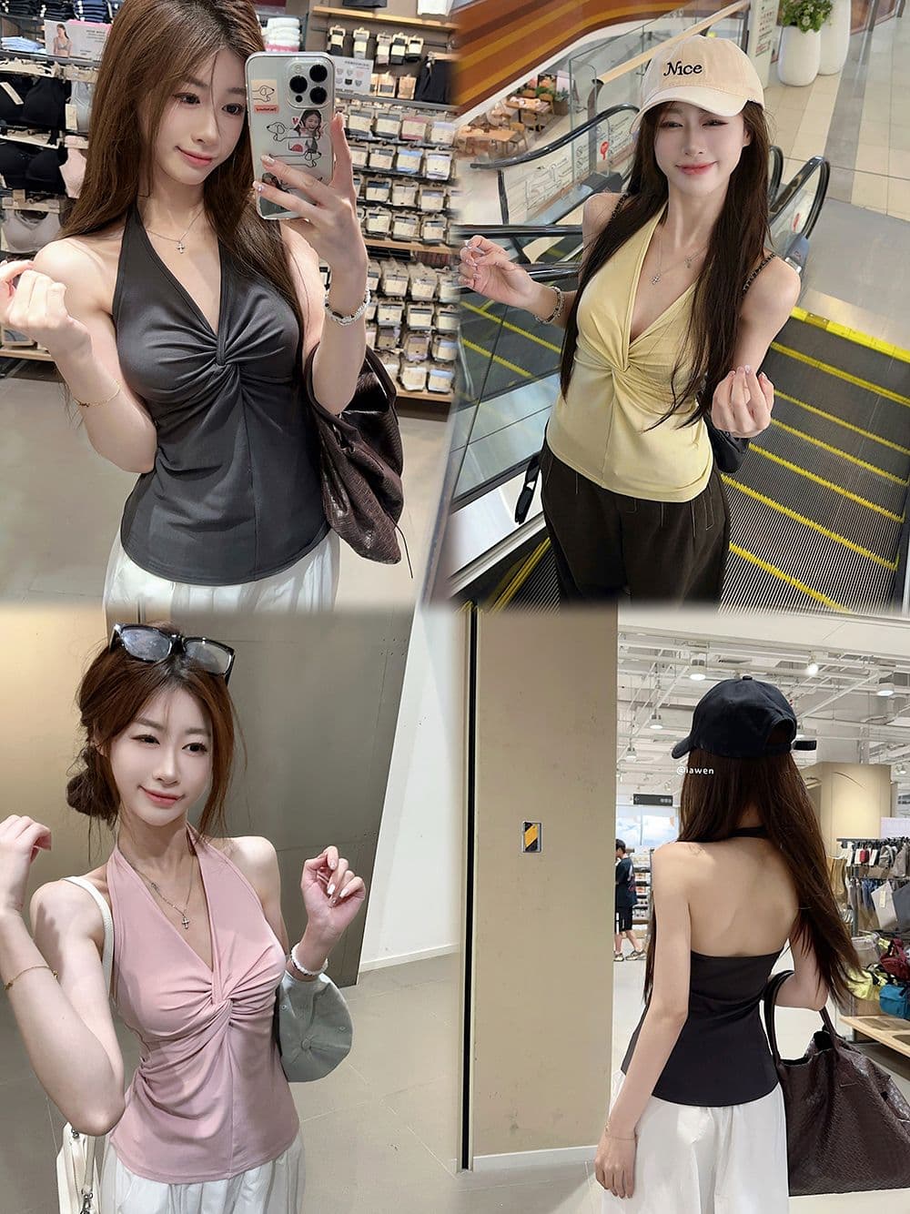 사람들 면 핫걸 민소매 V넥 비틀림 황색 행침 목 조끼 여성 여름 몸매 가꾸기 슬립 슬림해 보이는 외출용 상세 이미지 2