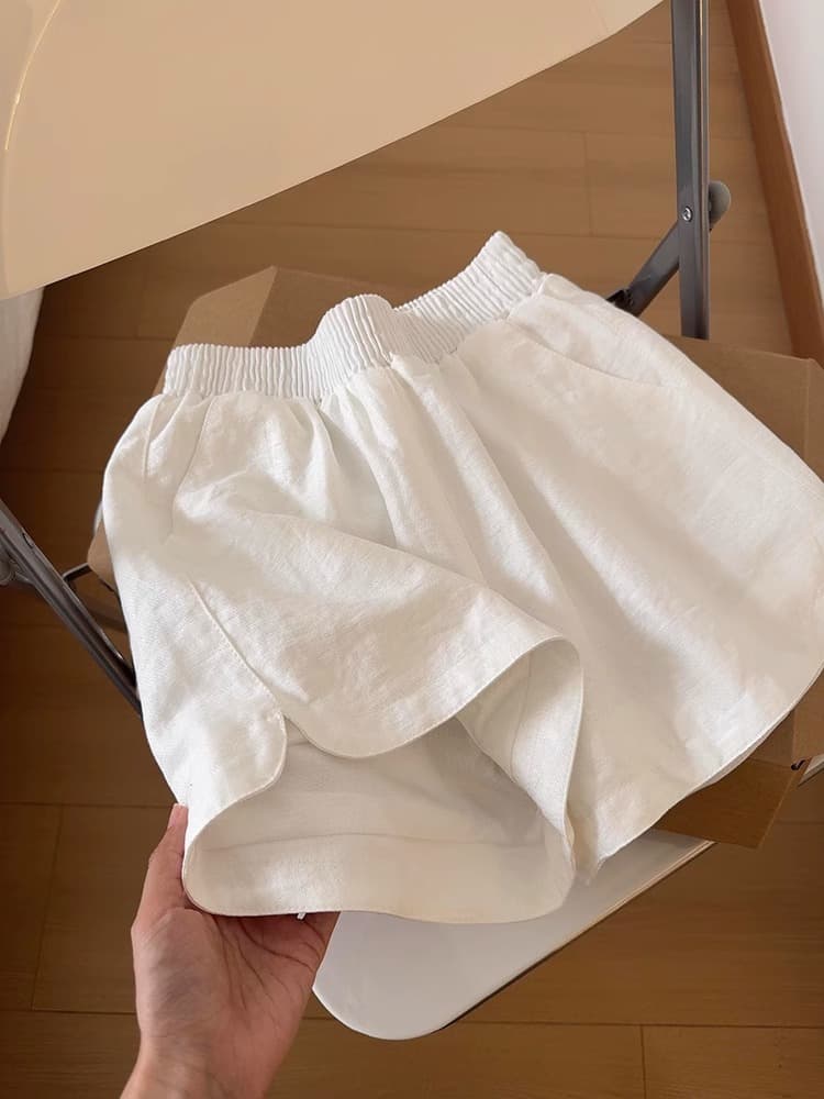 화이트 면 린넨 운동 반바지 여성 여름 얇은 스타일 작은 키 루즈핏 한 마디 허리밴드 트임 넓은 다리 핫 바지 상세 이미지 11