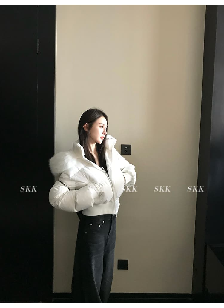 핀란드 눈 상황 한 부서 고급 센스 겨울 모피 칼라 후드 허리 수축 두꺼운 쇼트 스타일 아래 면화 의류 여성 면 옷 상세 이미지 8