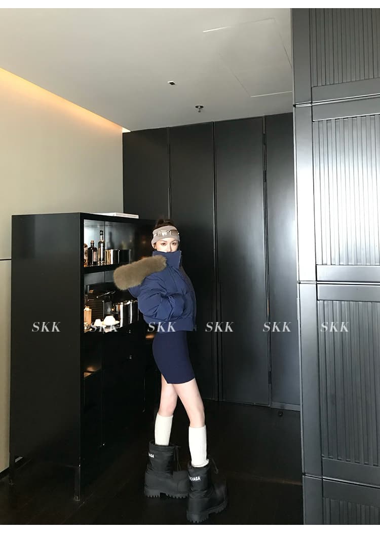 핀란드 눈 상황 한 부서 고급 센스 겨울 모피 칼라 후드 허리 수축 두꺼운 쇼트 스타일 아래 면화 의류 여성 면 옷 상세 이미지 12