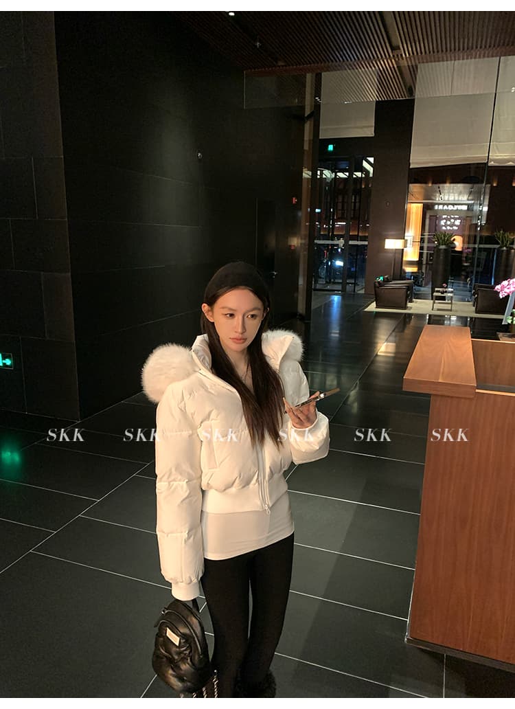 핀란드 눈 상황 한 부서 고급 센스 겨울 모피 칼라 후드 허리 수축 두꺼운 쇼트 스타일 아래 면화 의류 여성 면 옷 상세 이미지 14