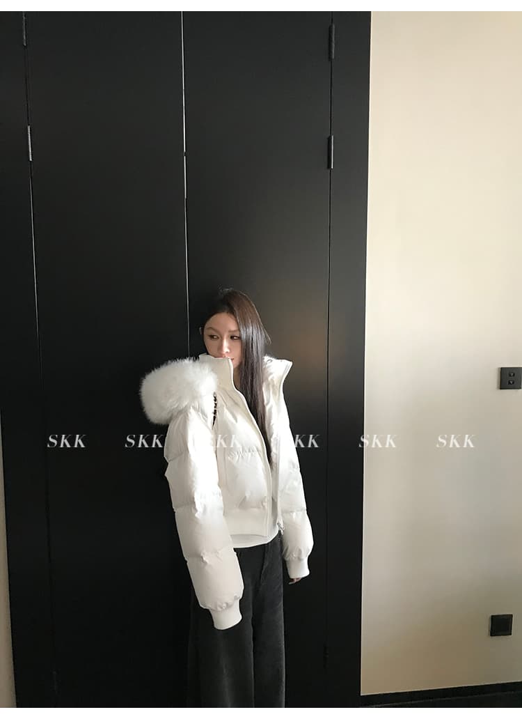 핀란드 눈 상황 한 부서 고급 센스 겨울 모피 칼라 후드 허리 수축 두꺼운 쇼트 스타일 아래 면화 의류 여성 면 옷 상세 이미지 27
