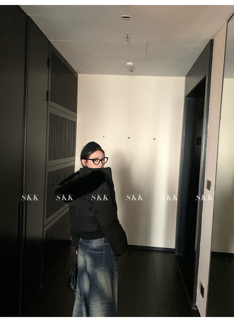 핀란드 눈 상황 한 부서 고급 센스 겨울 모피 칼라 후드 허리 수축 두꺼운 쇼트 스타일 아래 면화 의류 여성 면 옷 상세 이미지 30