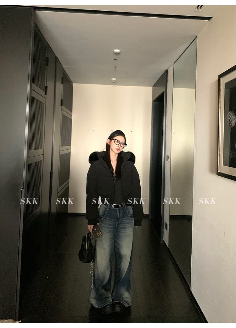 핀란드 눈 상황 한 부서 고급 센스 겨울 모피 칼라 후드 허리 수축 두꺼운 쇼트 스타일 아래 면화 의류 여성 면 옷 상세 이미지 31