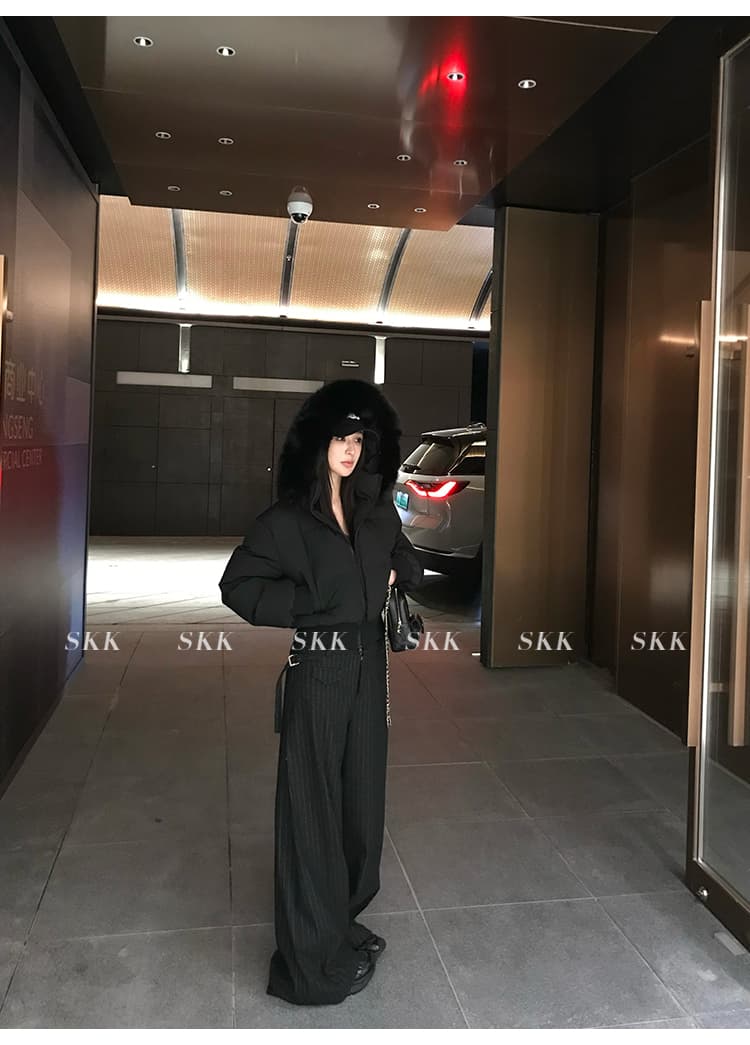 핀란드 눈 상황 한 부서 고급 센스 겨울 모피 칼라 후드 허리 수축 두꺼운 쇼트 스타일 아래 면화 의류 여성 면 옷 상세 이미지 37