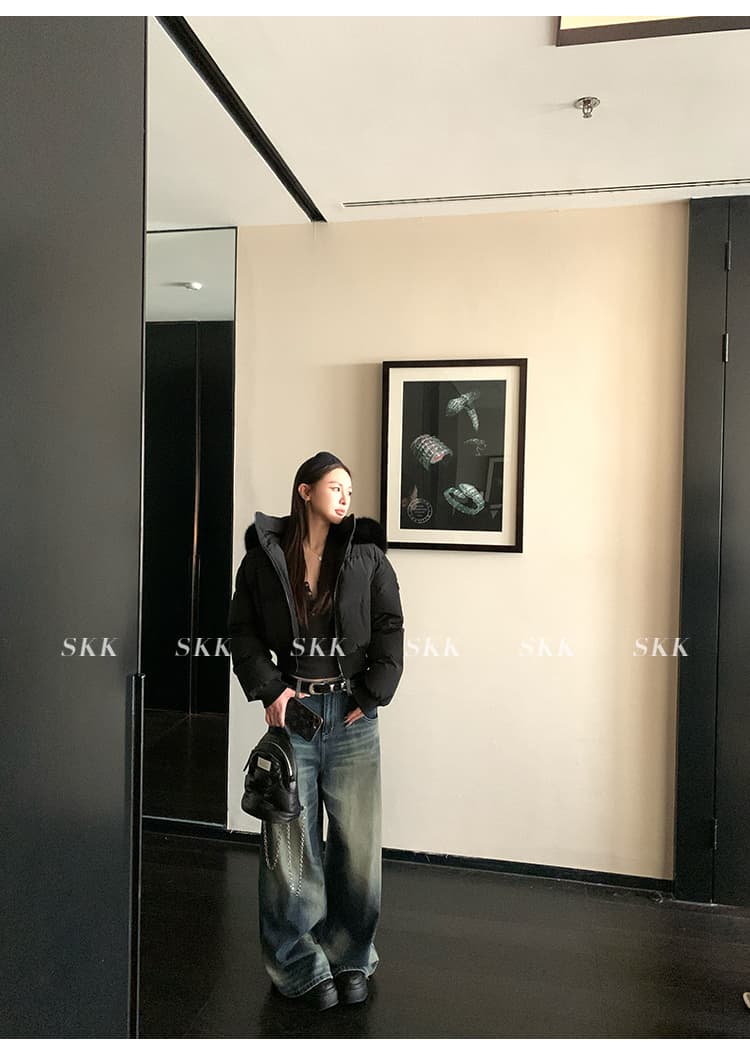 핀란드 눈 상황 한 부서 고급 센스 겨울 모피 칼라 후드 허리 수축 두꺼운 쇼트 스타일 아래 면화 의류 여성 면 옷 상세 이미지 41