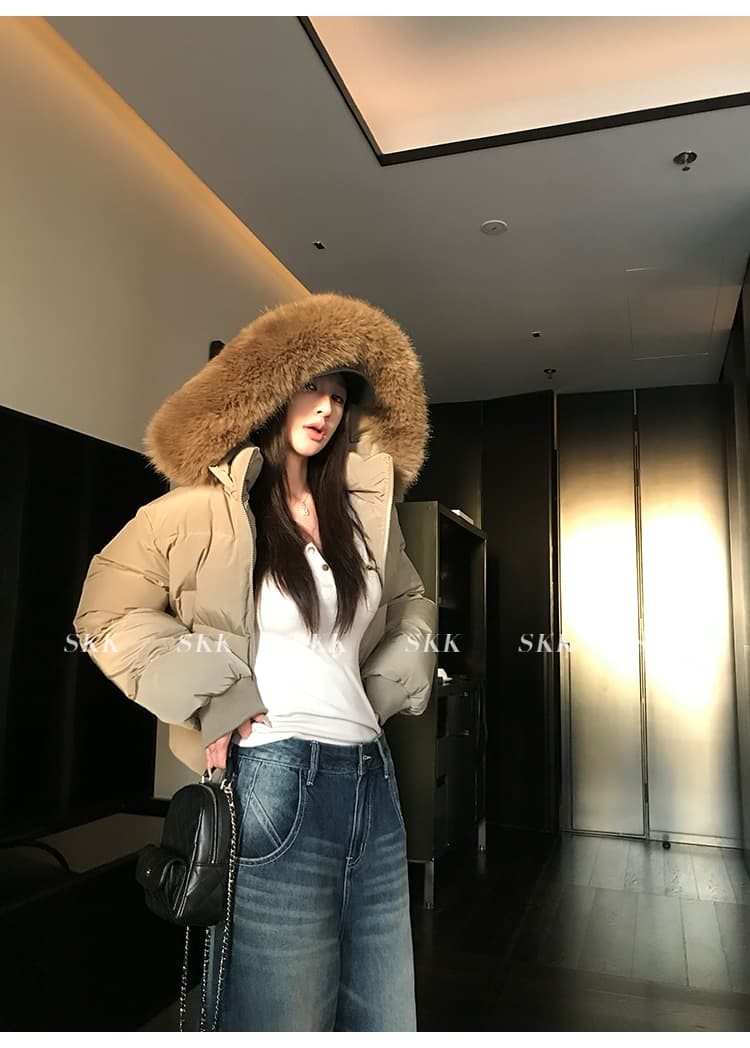 핀란드 눈 상황 한 부서 고급 센스 겨울 모피 칼라 후드 허리 수축 두꺼운 쇼트 스타일 아래 면화 의류 여성 면 옷 상세 이미지 45