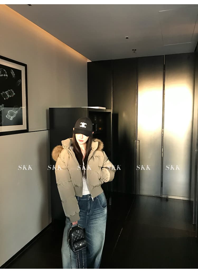 핀란드 눈 상황 한 부서 고급 센스 겨울 모피 칼라 후드 허리 수축 두꺼운 쇼트 스타일 아래 면화 의류 여성 면 옷 상세 이미지 55