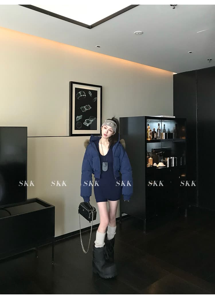 핀란드 눈 상황 한 부서 고급 센스 겨울 모피 칼라 후드 허리 수축 두꺼운 쇼트 스타일 아래 면화 의류 여성 면 옷 상세 이미지 59