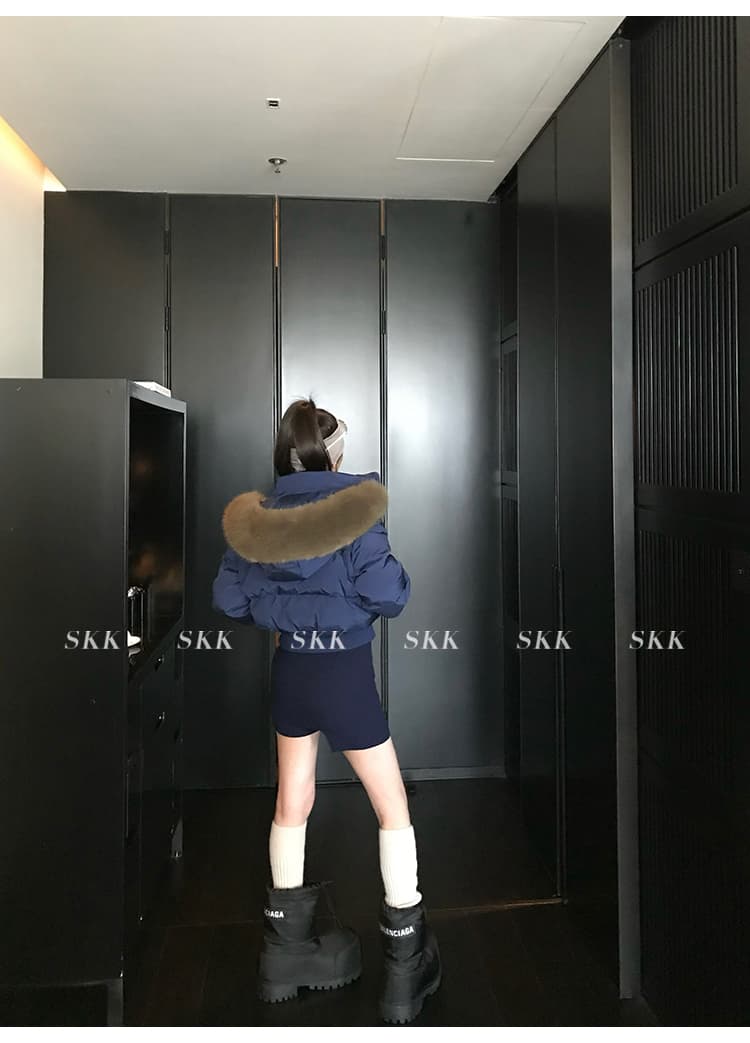 핀란드 눈 상황 한 부서 고급 센스 겨울 모피 칼라 후드 허리 수축 두꺼운 쇼트 스타일 아래 면화 의류 여성 면 옷 상세 이미지 65