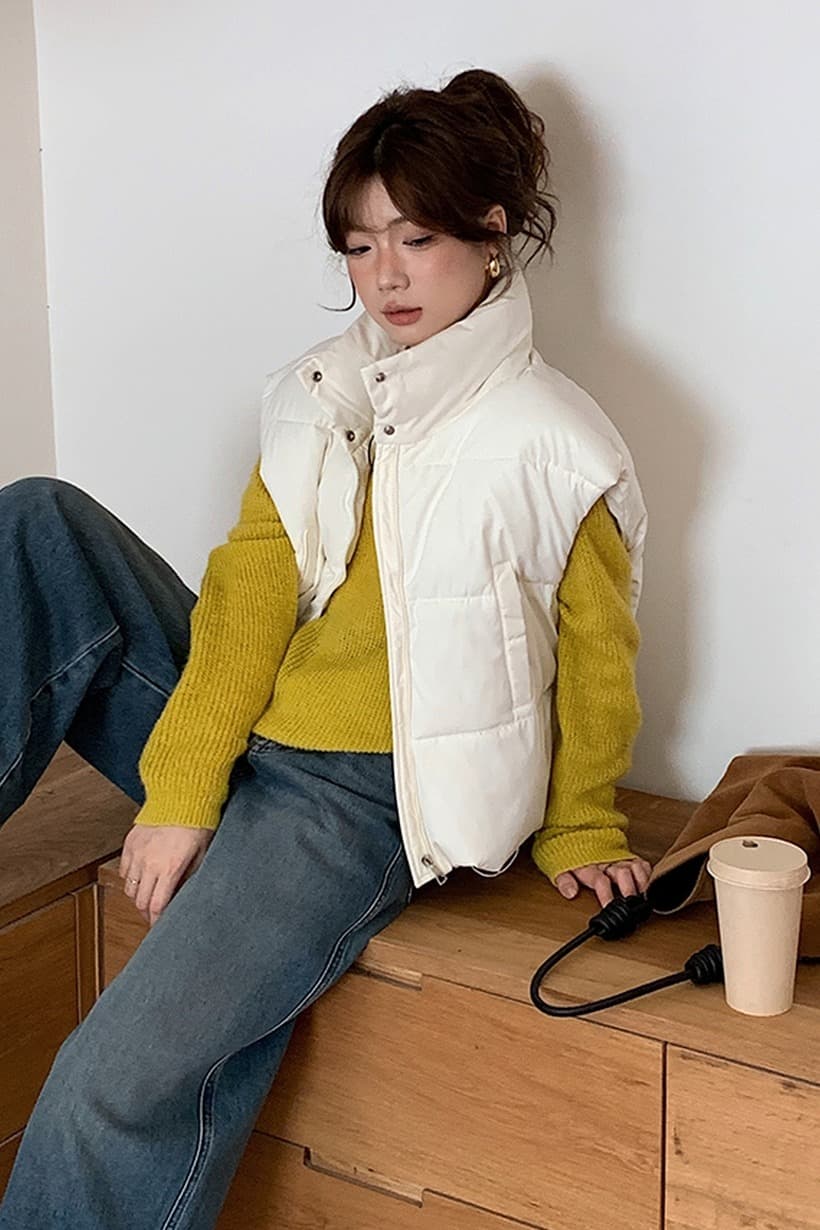 실사 한 부서 다용도 면 의류 조끼 여자 겨울 새로운 ins 스택 착용 어깨 스탠드 칼라 조끼 자켓 맨위 여성 이미지 7