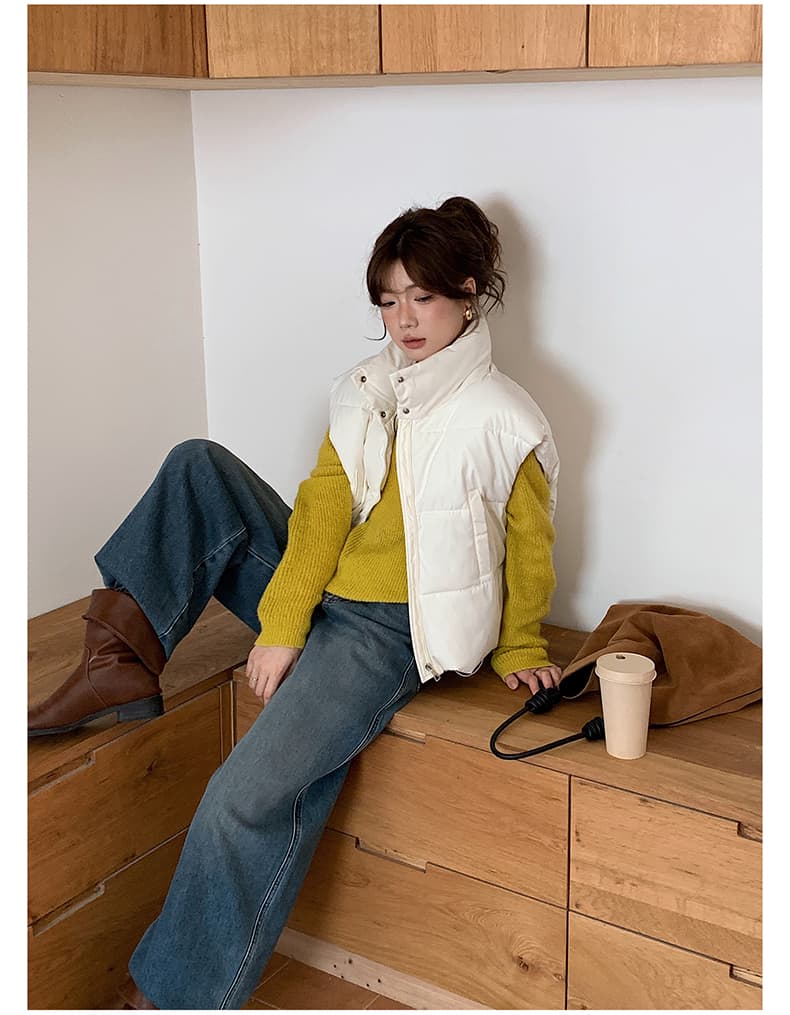실사 한 부서 다용도 면 의류 조끼 여자 겨울 새로운 ins 스택 착용 어깨 스탠드 칼라 조끼 자켓 맨위 여성 상세 이미지 10