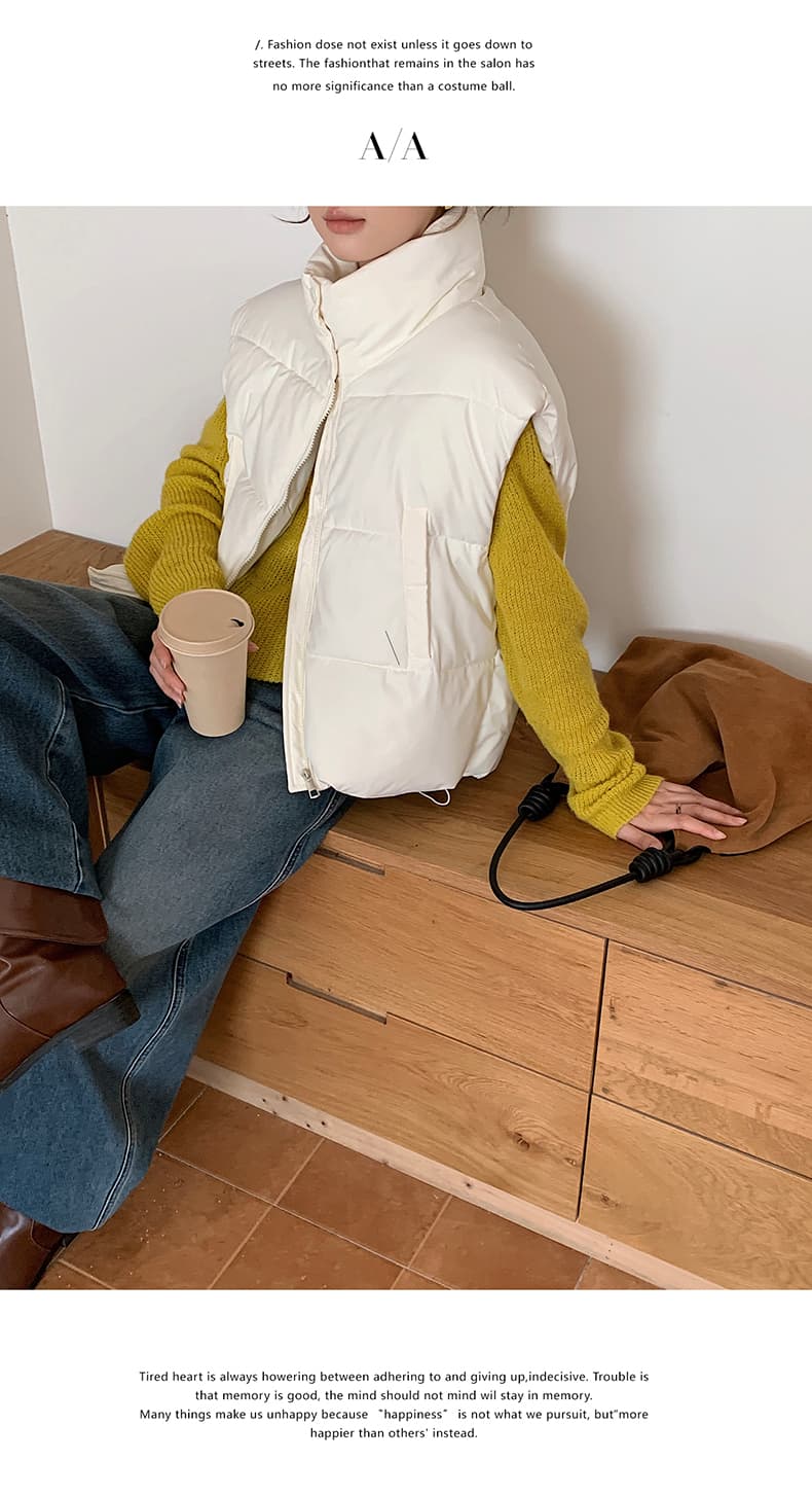 실사 한 부서 다용도 면 의류 조끼 여자 겨울 새로운 ins 스택 착용 어깨 스탠드 칼라 조끼 자켓 맨위 여성 상세 이미지 12