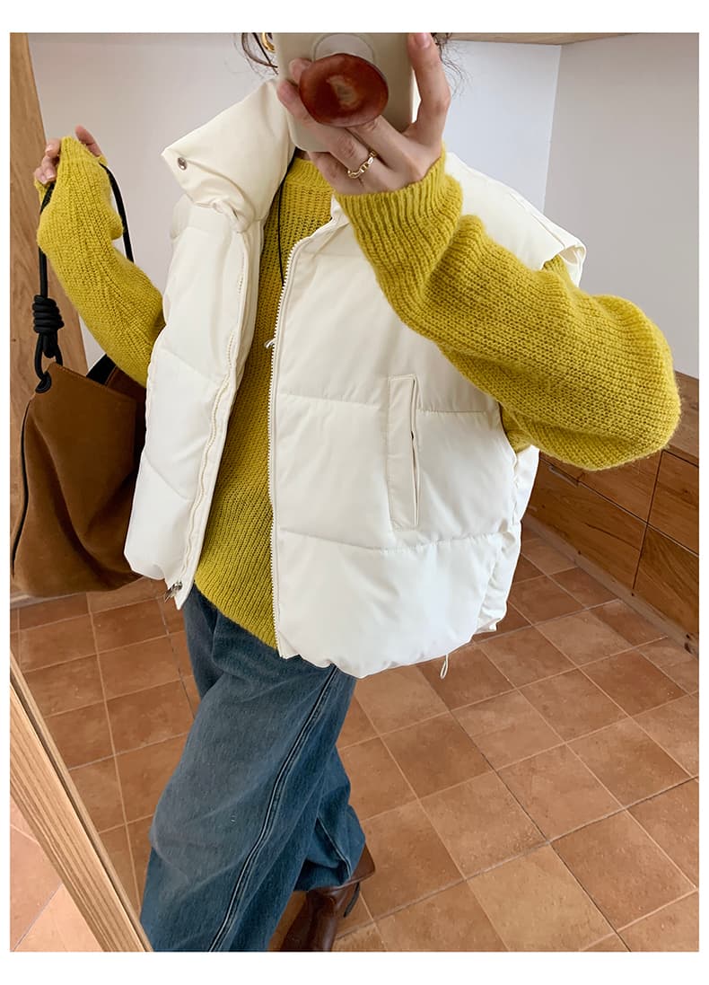 실사 한 부서 다용도 면 의류 조끼 여자 겨울 새로운 ins 스택 착용 어깨 스탠드 칼라 조끼 자켓 맨위 여성 상세 이미지 13
