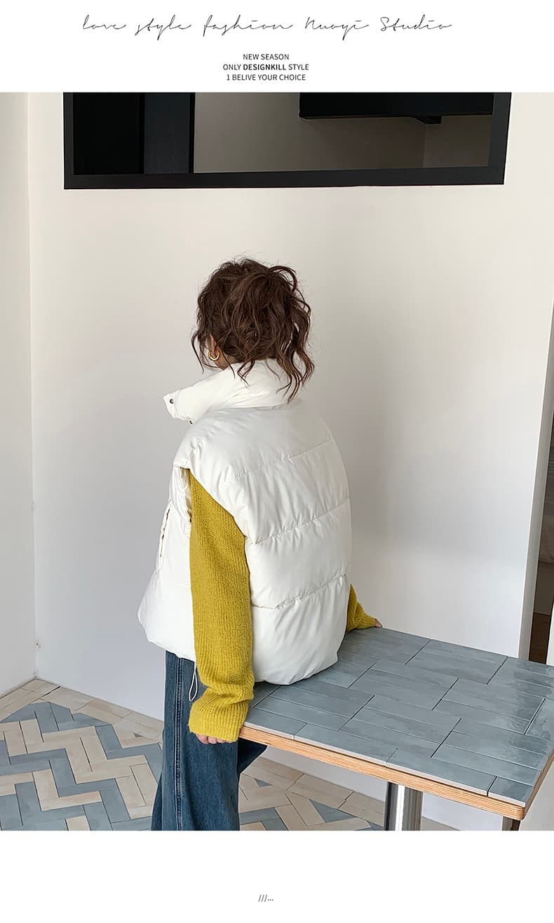 실사 한 부서 다용도 면 의류 조끼 여자 겨울 새로운 ins 스택 착용 어깨 스탠드 칼라 조끼 자켓 맨위 여성 상세 이미지 15