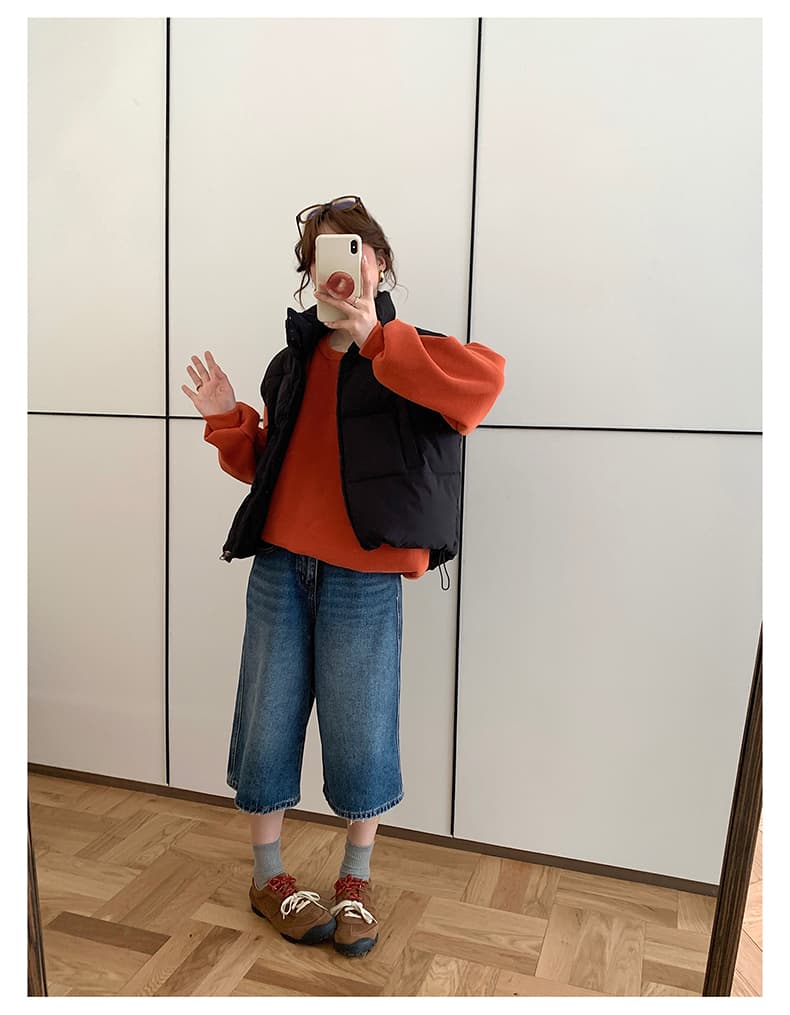 실사 한 부서 다용도 면 의류 조끼 여자 겨울 새로운 ins 스택 착용 어깨 스탠드 칼라 조끼 자켓 맨위 여성 상세 이미지 16