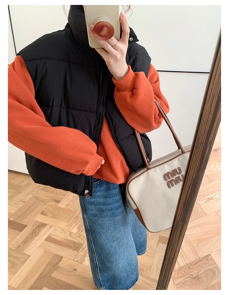 실사 한 부서 다용도 면 의류 조끼 여자 겨울 새로운 ins 스택 착용 어깨 스탠드 칼라 조끼 자켓 맨위 여성 상세 이미지 17