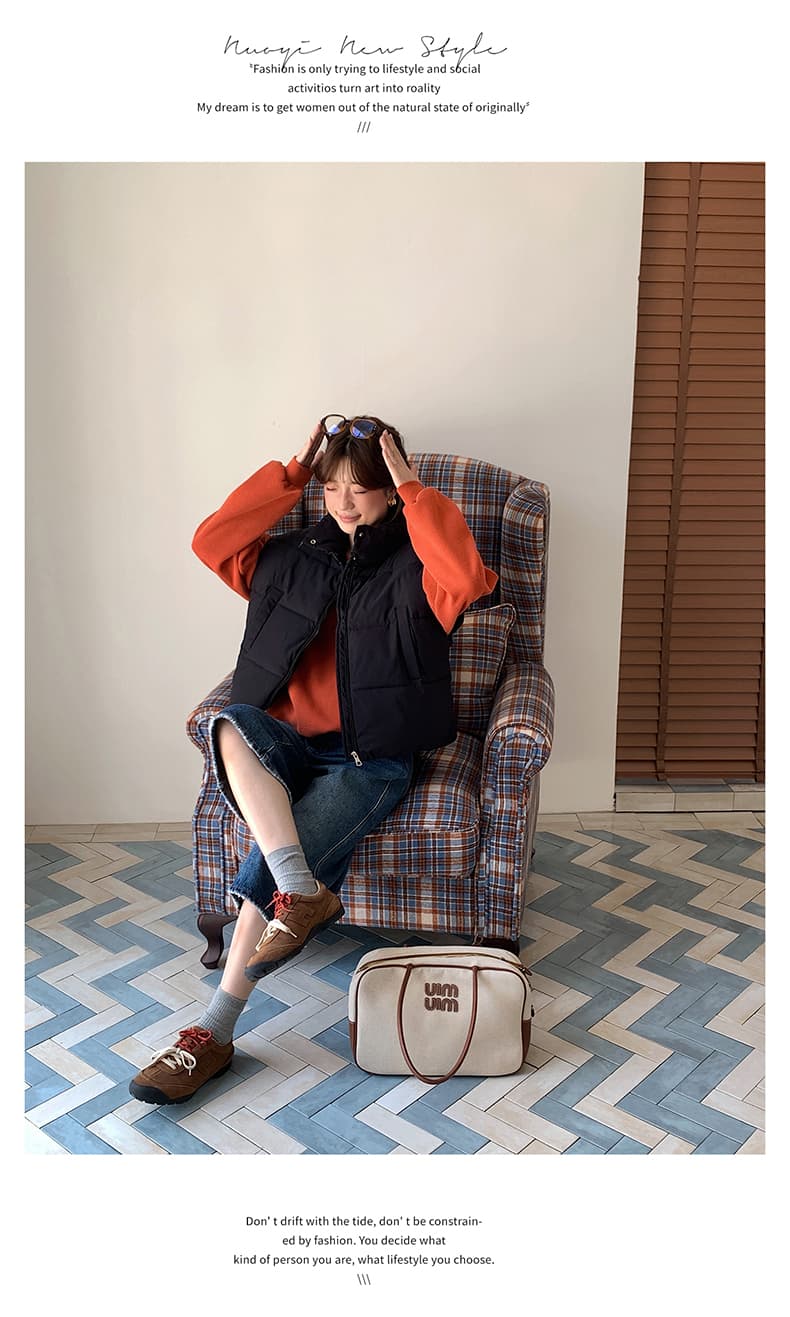 실사 한 부서 다용도 면 의류 조끼 여자 겨울 새로운 ins 스택 착용 어깨 스탠드 칼라 조끼 자켓 맨위 여성 상세 이미지 21