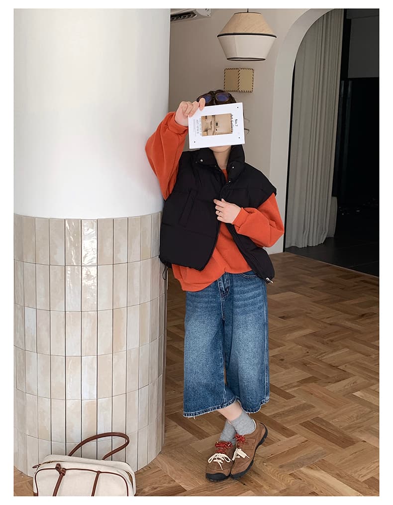 실사 한 부서 다용도 면 의류 조끼 여자 겨울 새로운 ins 스택 착용 어깨 스탠드 칼라 조끼 자켓 맨위 여성 상세 이미지 23