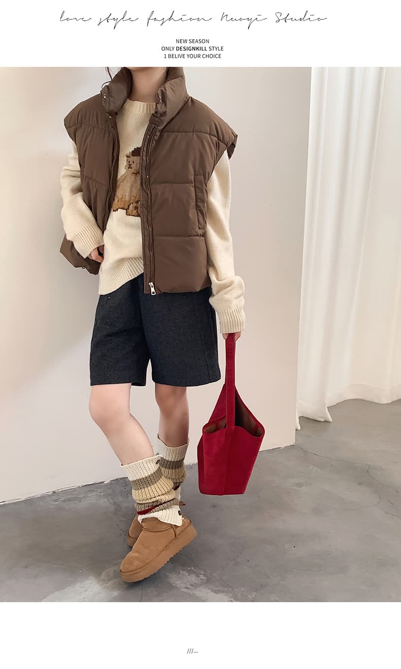 실사 한 부서 다용도 면 의류 조끼 여자 겨울 새로운 ins 스택 착용 어깨 스탠드 칼라 조끼 자켓 맨위 여성 상세 이미지 24