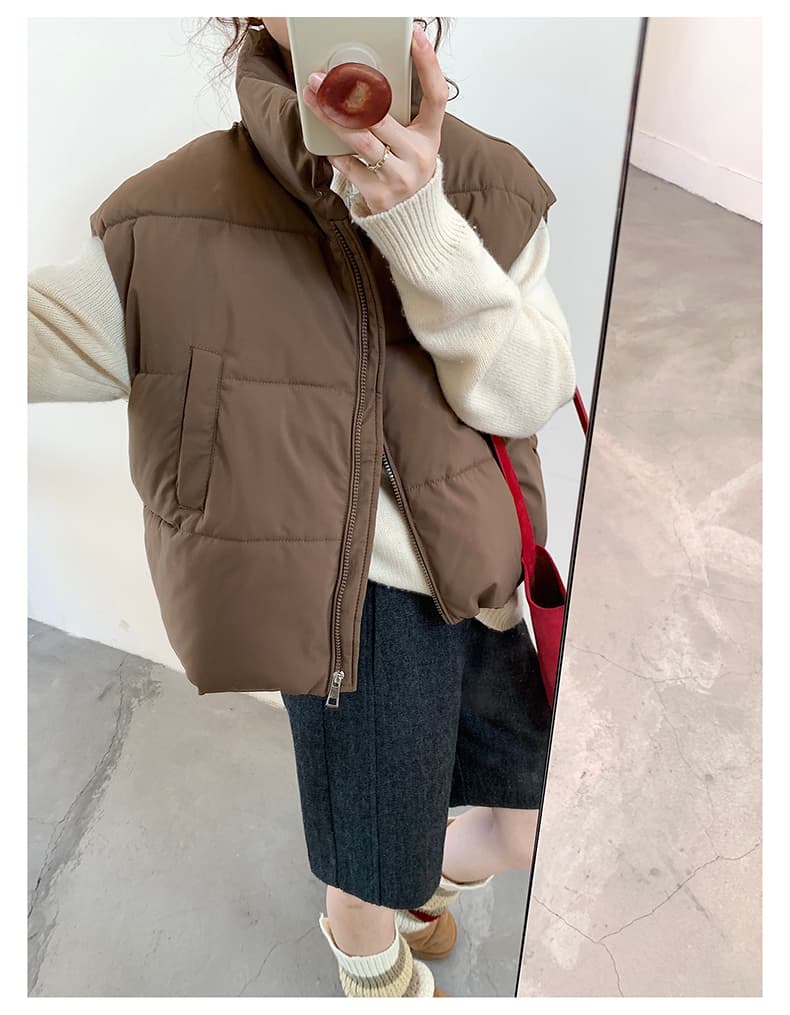 실사 한 부서 다용도 면 의류 조끼 여자 겨울 새로운 ins 스택 착용 어깨 스탠드 칼라 조끼 자켓 맨위 여성 상세 이미지 28